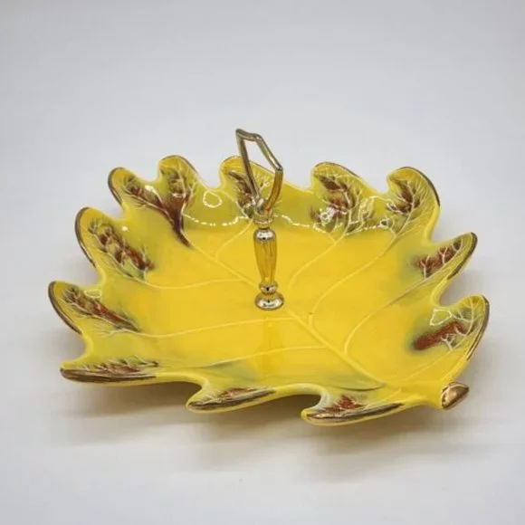 Vintage California Pottery Maple Leaf Tidbit Serving Tray 803 - Picture 2 of 4